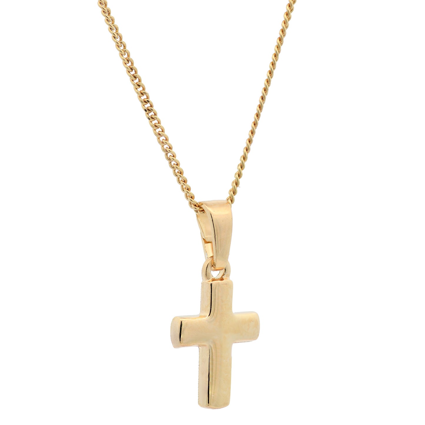 Vergoldete Halskette Kreuz glänzend mit Kette 925 Silber vergoldet