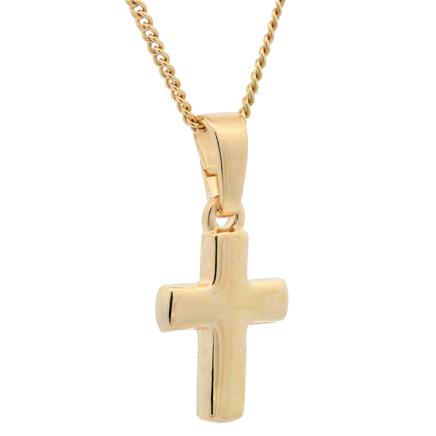 Vergoldete Halskette Kreuz glänzend mit Kette 925 Silber vergoldet