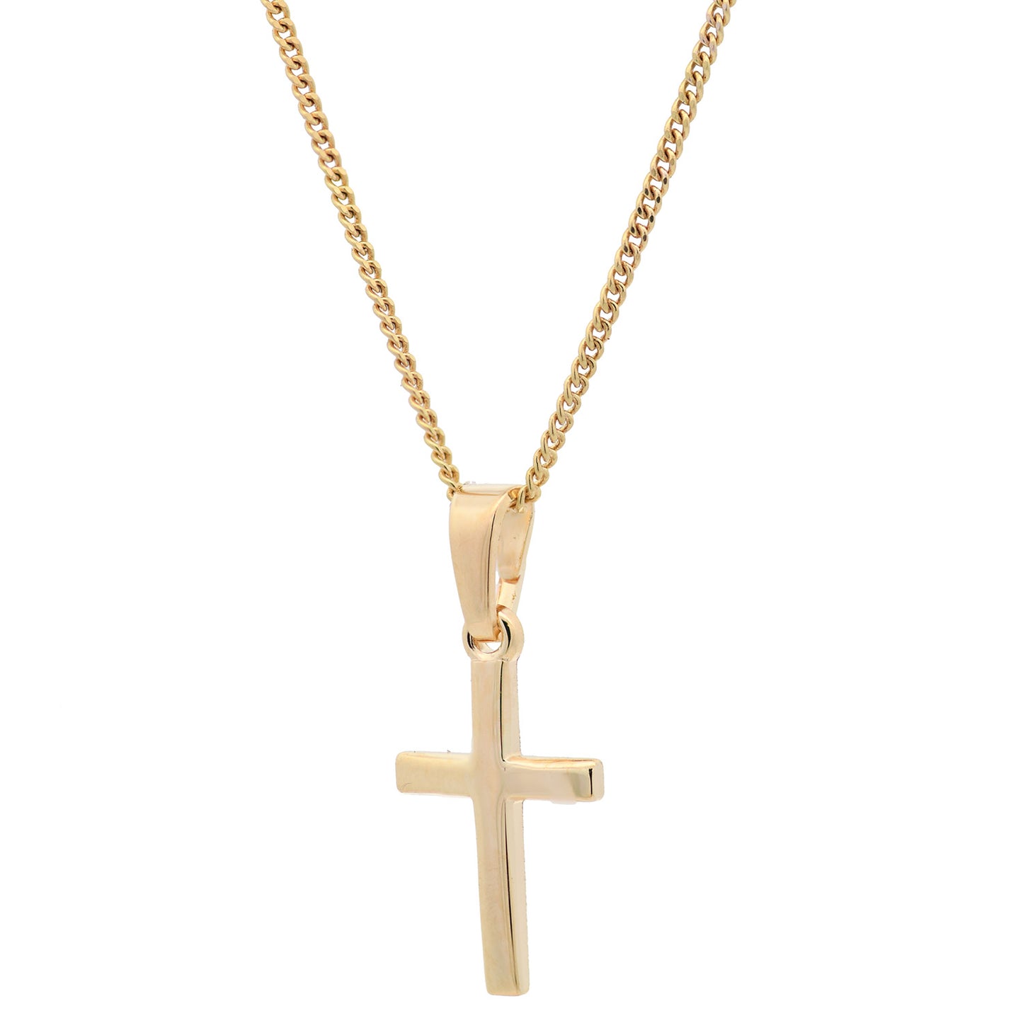 Vergoldete Halskette Kreuz glänzend mit Kette 925 Silber vergoldet