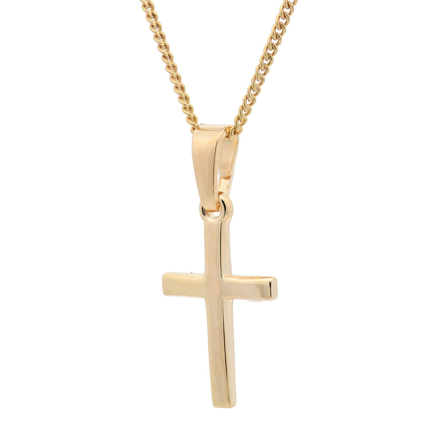 Vergoldete Halskette Kreuz glänzend mit Kette 925 Silber vergoldet