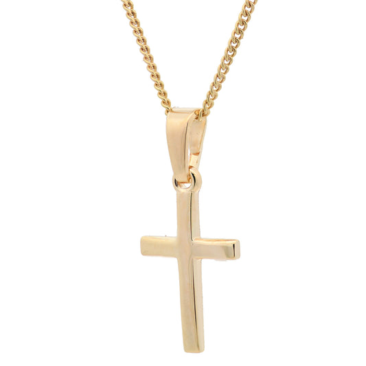 Vergoldete Halskette Kreuz glänzend mit Kette 925 Silber vergoldet