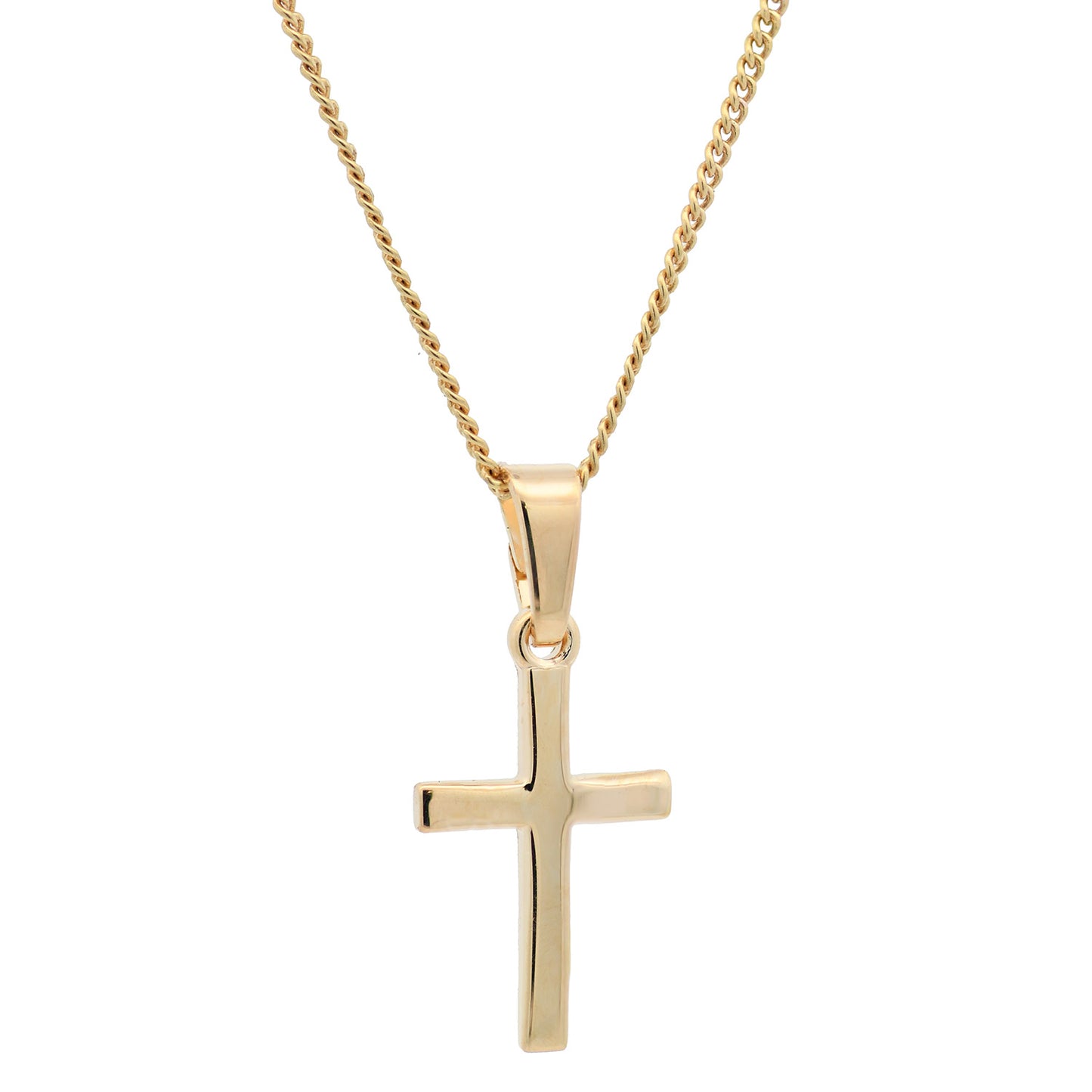 Vergoldete Halskette Kreuz glänzend mit Kette 925 Silber vergoldet