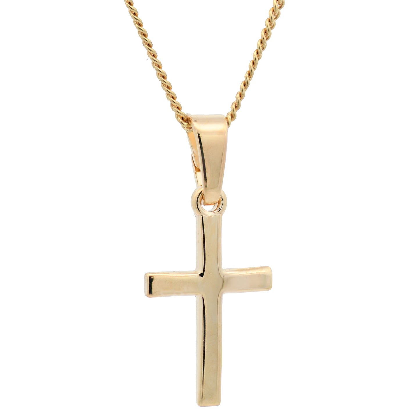 Vergoldete Halskette Kreuz glänzend mit Kette 925 Silber vergoldet
