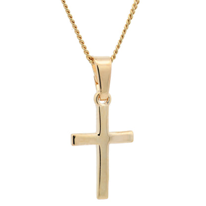 Vergoldete Halskette Kreuz glänzend mit Kette 925 Silber vergoldet