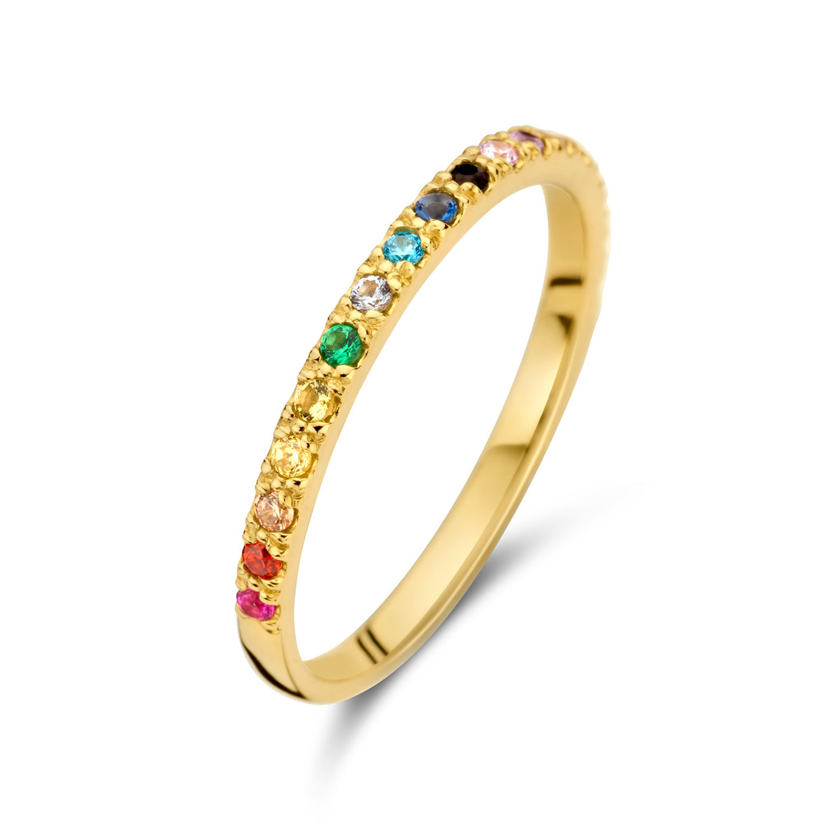 Goldring  mit 24 bunten Zirkonia Steinen echt 585 - 14 Karat Gelbgold