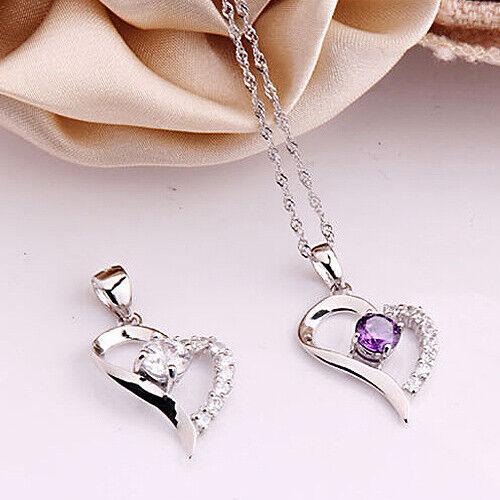 Herz Anhänger violetter Zirkonia Crystal mit Singapurkette 925 Silber