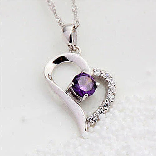 Herz Anhänger violetter Zirkonia Crystal mit Singapurkette 925 Silber