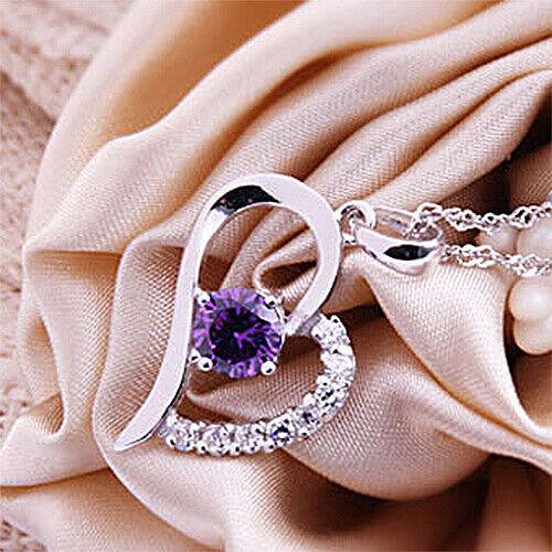 Herz Anhänger violetter Zirkonia Crystal mit Singapurkette 925 Silber