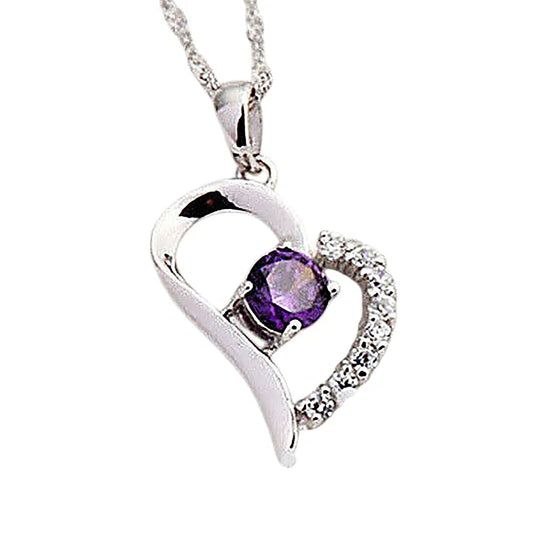 Herz Anhänger violetter Zirkonia Crystal mit Singapurkette 925 Silber