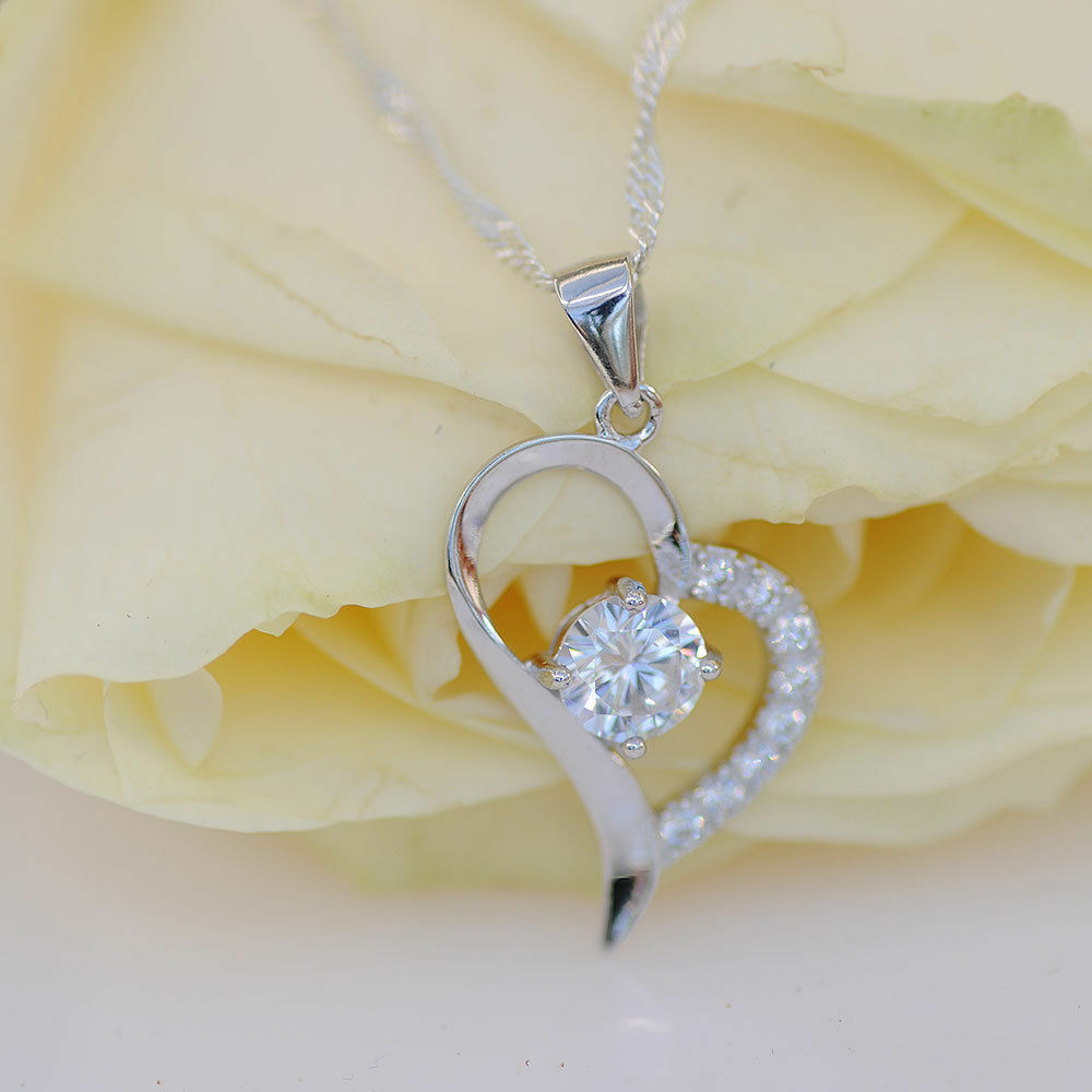 Edler Herz Anhänger 925 Silber & Zirkonia Crystal mit Silberkette Herz