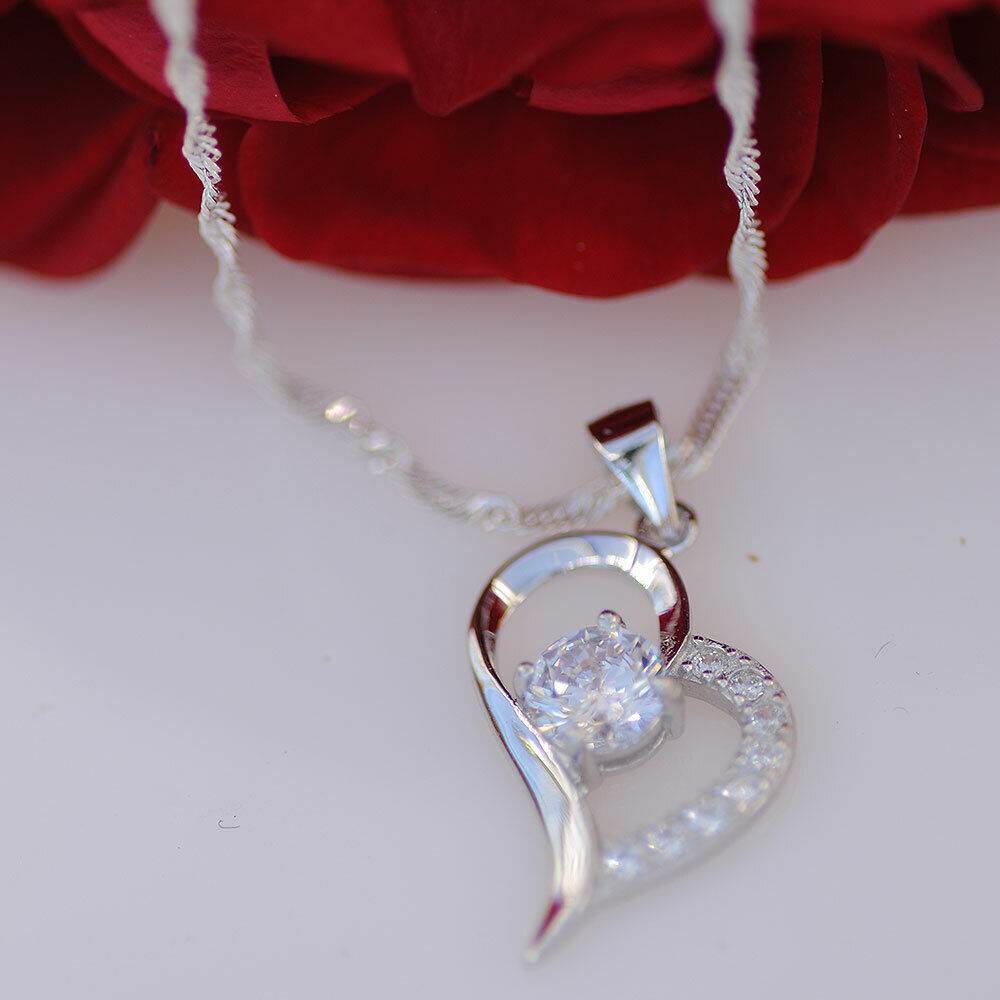 Edler Herz Anhänger 925 Silber & Zirkonia Crystal mit Silberkette Herz