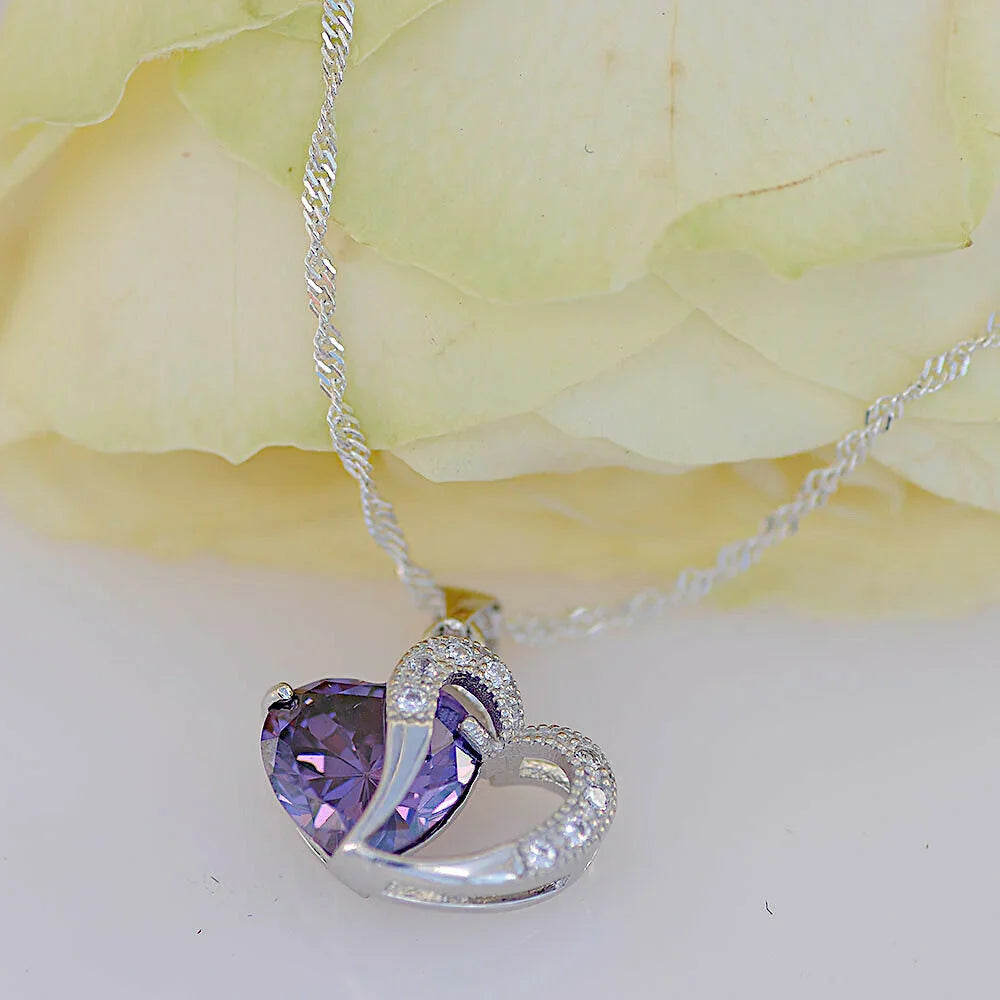 Edle Herzkette Herz Anhänger Zirkonia Crystal mit Singapurkette 925 Si