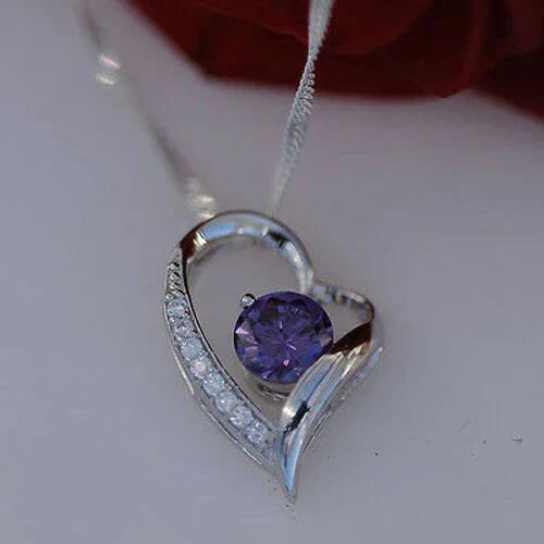 Edle Herzkette Herz Anhänger violetterr Zirkonia Crystal mit Singapurk