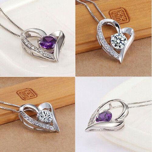 Edle Herzkette Herz Anhänger weisser Zirkonia Crystal mit Singapurkett