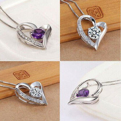 Edle Herzkette Herz Anhänger weisser Zirkonia Crystal mit Singapurkett