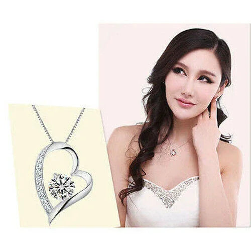 Edle Herzkette Herz Anhänger weisser Zirkonia Crystal mit Singapurkett