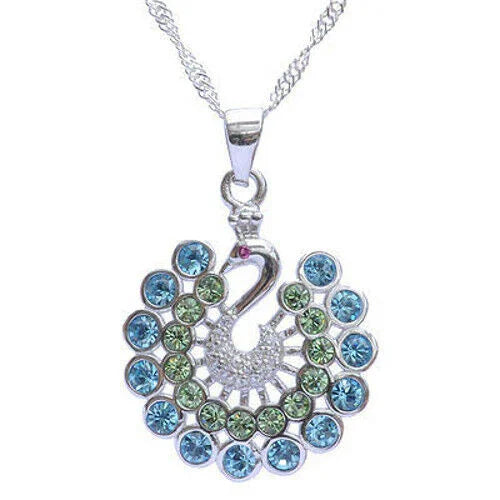 Anhänger Pfau mit Swarovski Steinen mit Singapurkette 925 Silber