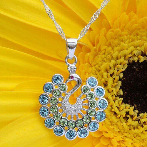 Anhänger Pfau mit Swarovski Steinen mit Singapurkette 925 Silber