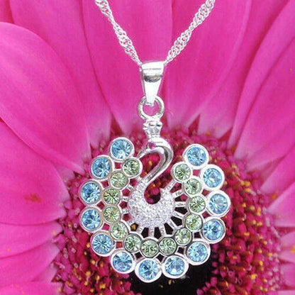 Anhänger Pfau mit Swarovski Steinen mit Singapurkette 925 Silber
