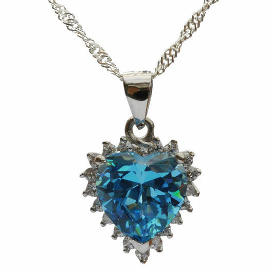 Anhänger Herz mit blauem Zirkonia Herz Crystal mit Singapurkette 925 S