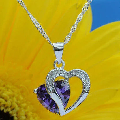 Anhänger Herz mit violettem Zirkonia Herz Crystal mit Singapurkette 92