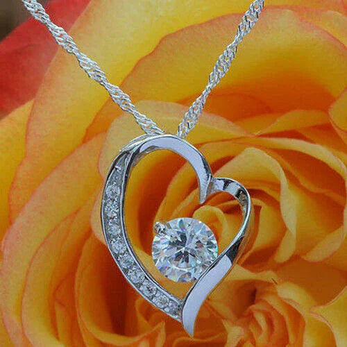 Anhänger Herz mit weißem Zirkonia Crystal mit Singapurkette 925 Silber