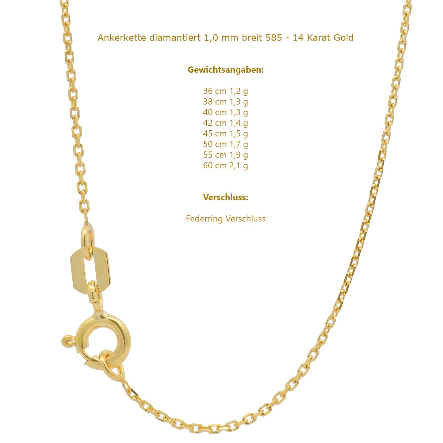 Goldkette Ankerkette diamantiert Halskette 1,0 mm 585 - 14 Karat Gold