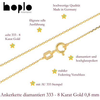 Goldkette Ankerkette diamantiert Halskette 0,8 mm 333-8 Karat Gold