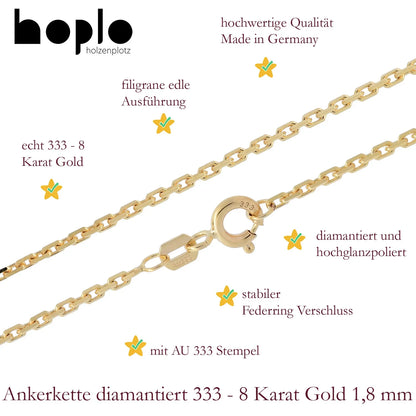 Goldkette Ankerkette diamantiert Halskette 1,8 mm 333-8 Karat Gold