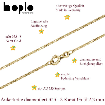 Goldkette Ankerkette diamantiert Halskette 2,2 mm 333-8 Karat Gold