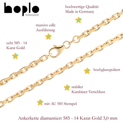 Goldkette Ankerkette diamantiert Halskette 3,0 mm 585 - 14 Karat Gold