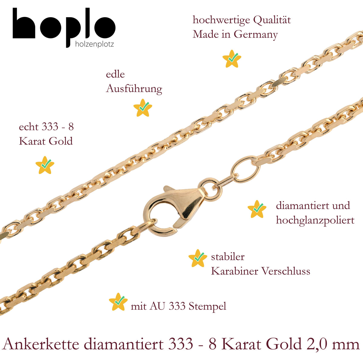 Goldarmband Ankerkette diamantiert Armkette  2,0 mm 333 - 8 Karat Gold