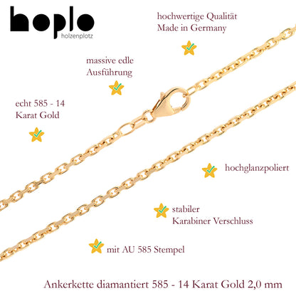 Goldarmband Ankerkette diamantiert Armkette  2,0 mm 585-14 Karat Gold