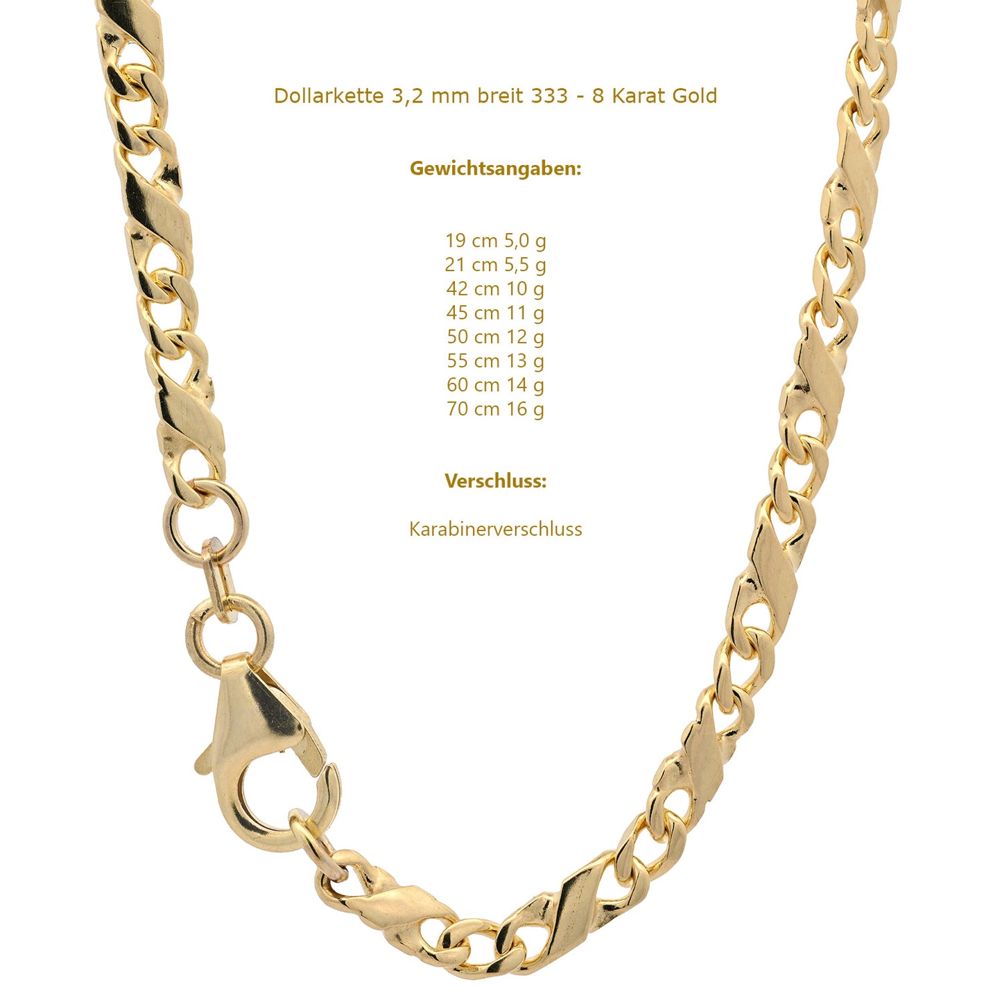 Goldkette Dollarkette Halskette Breite 3,2 mm massiv 333-8 Karat Gold