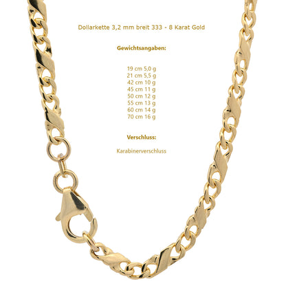 Goldkette Dollarkette Halskette Breite 3,2 mm massiv 333-8 Karat Gold