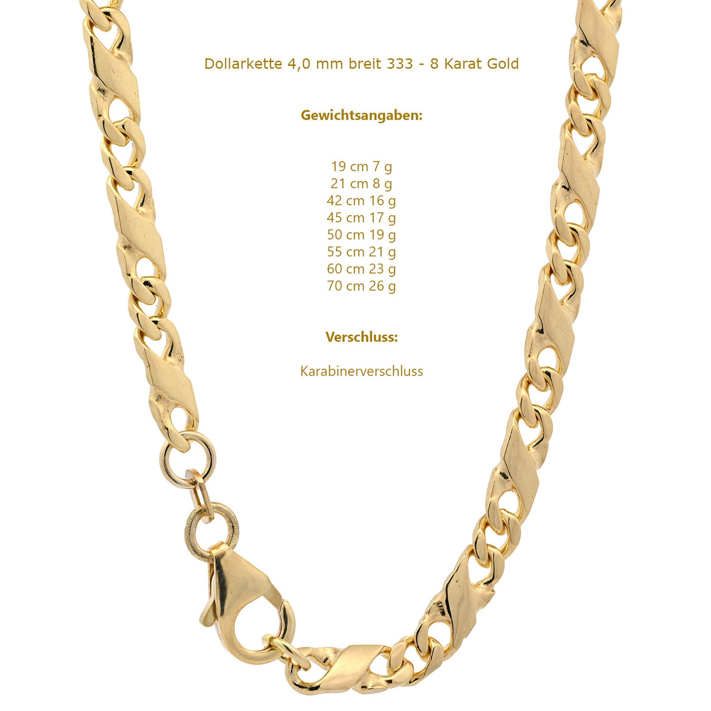 Goldkette Dollarkette Halskette Breite 4,0 mm massiv 333-8 Karat Gold