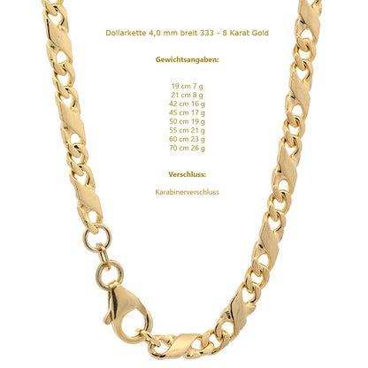 Goldkette Dollarkette Halskette Breite 4,0 mm massiv 333-8 Karat Gold