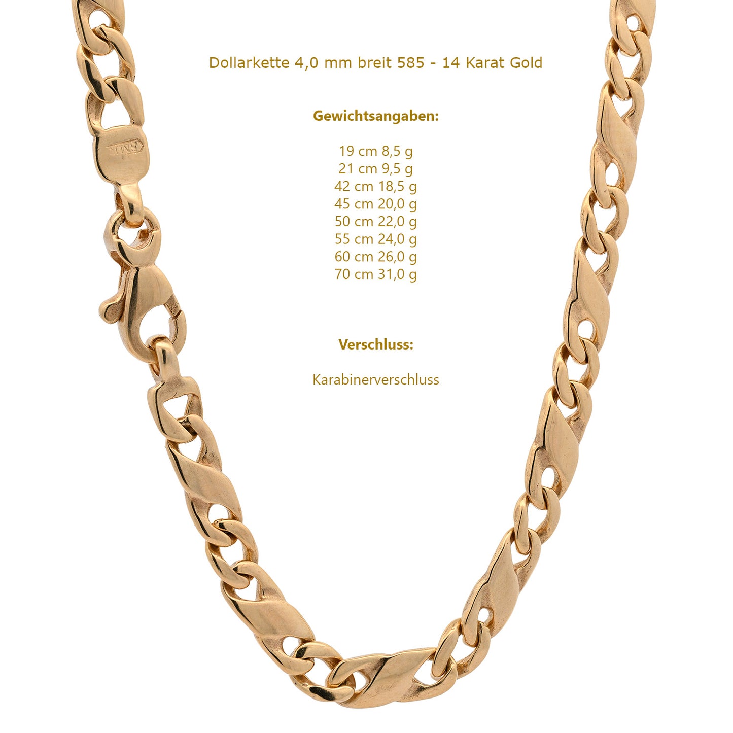 Goldkette Dollarkette Halskette Breite 3,2 mm massiv 585-14 Karat Gold