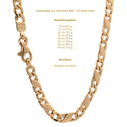Goldkette Dollarkette Halskette Breite 3,2 mm massiv 585-14 Karat Gold