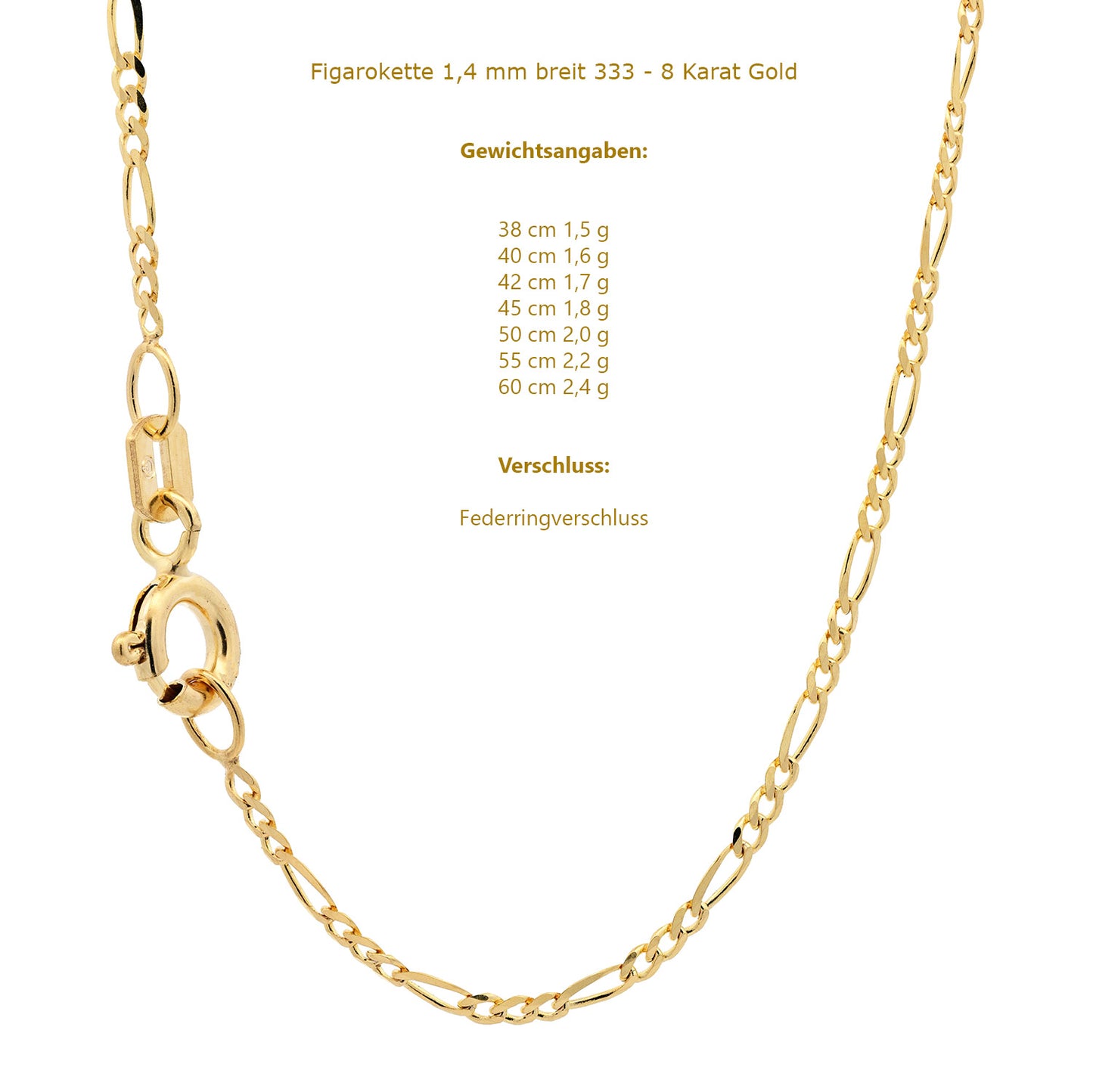 Goldkette Figarokette Halskette Breite 1,8 mm massiv 333- 8 Karat Gold
