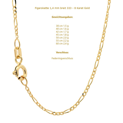 Goldkette Figarokette Halskette Breite 1,8 mm massiv 333- 8 Karat Gold
