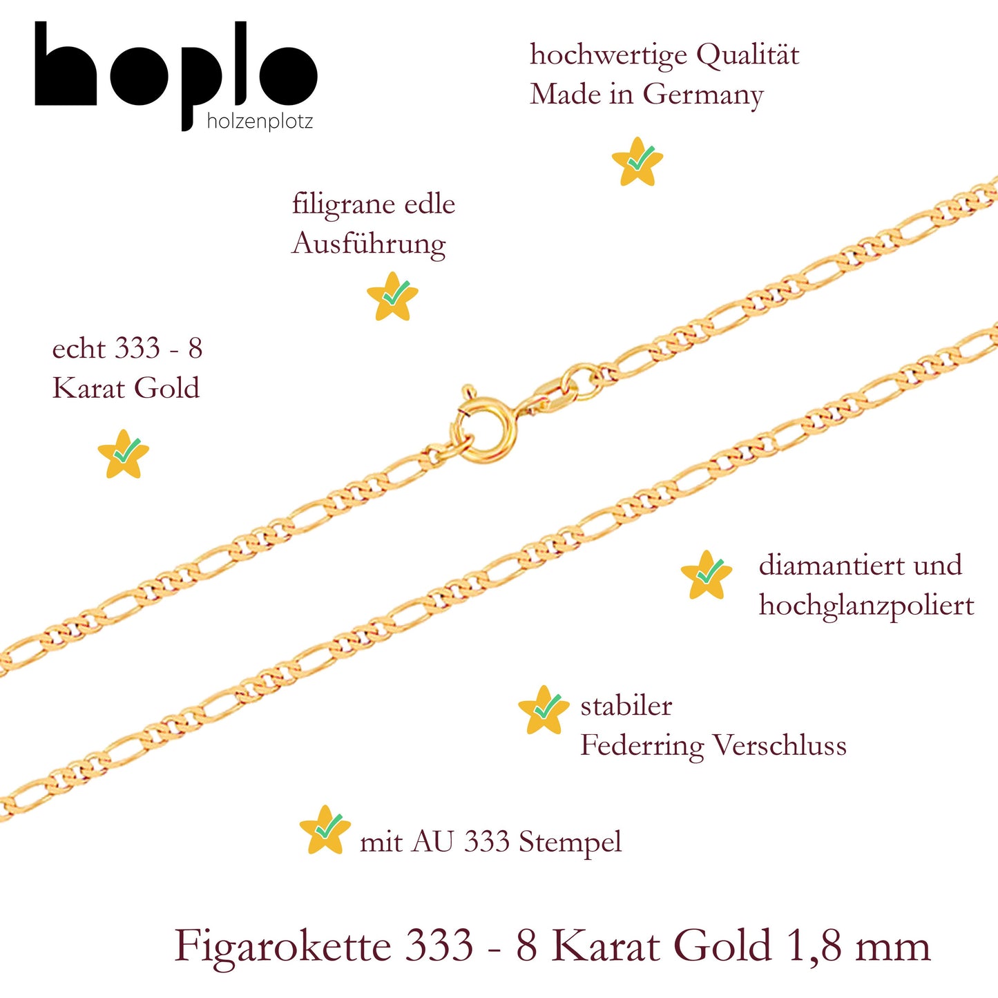 Goldkette Figarokette Halskette Breite 1,8 mm massiv 333- 8 Karat Gold