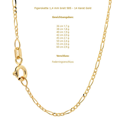 Goldkette Figarokette Halskette Breite 1,4 mm massiv 585-14 Karat Gold