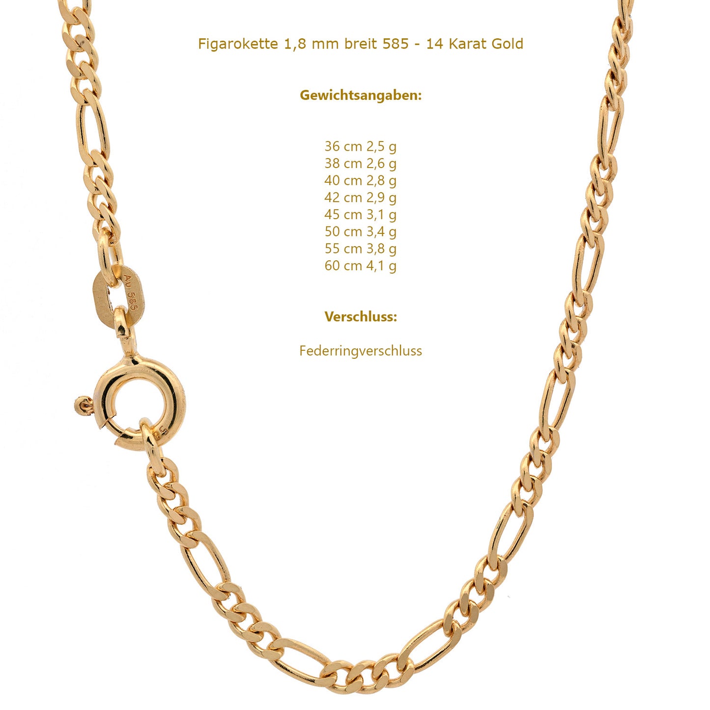 Goldkette Figarokette Halskette Breite 1,8 mm massiv 585-14 Karat Gold