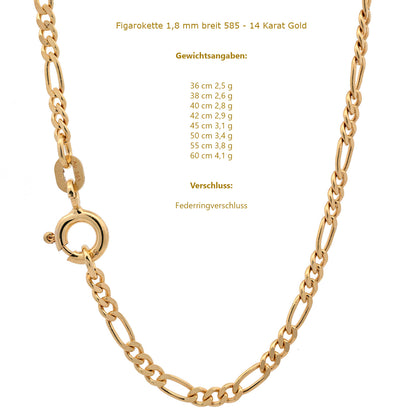 Goldkette Figarokette Halskette Breite 1,8 mm massiv 585-14 Karat Gold