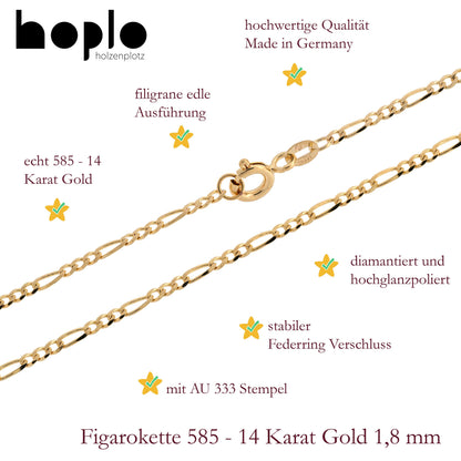 Goldkette Figarokette Halskette Breite 1,8 mm massiv 585-14 Karat Gold