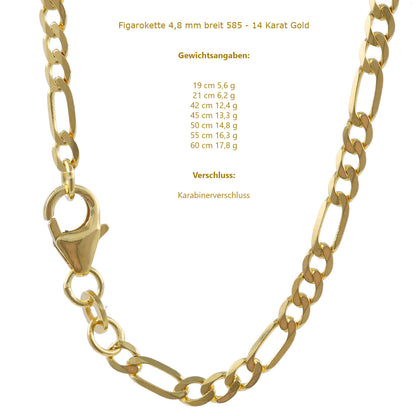 Goldkette Figarokette Halskette Breite 4,8 mm massiv 585-14 Karat Gold