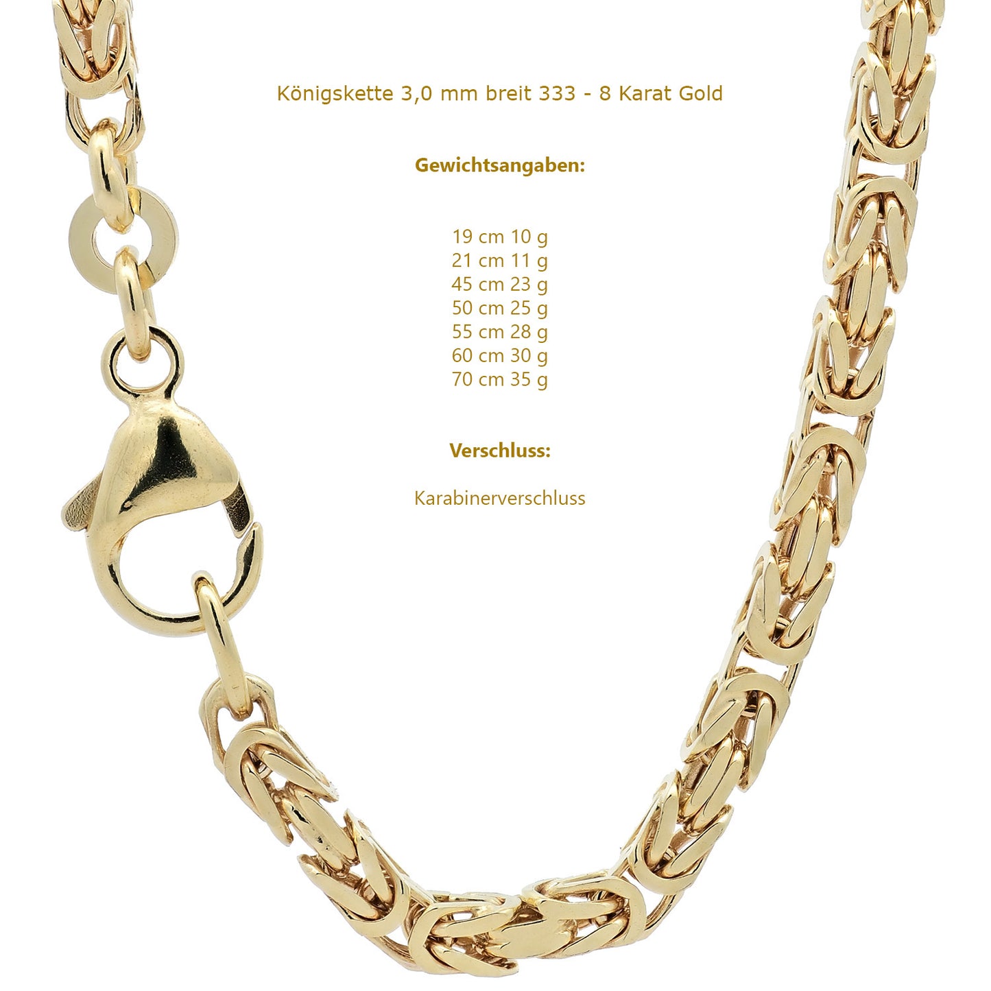 Goldkette Königskette Halskette Breite 3,0 mm massiv 333-8 Karat Gold
