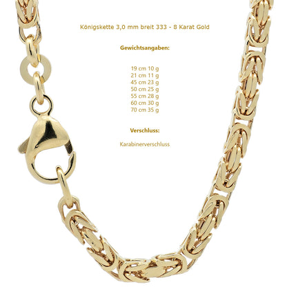 Goldkette Königskette Halskette Breite 3,0 mm massiv 333-8 Karat Gold