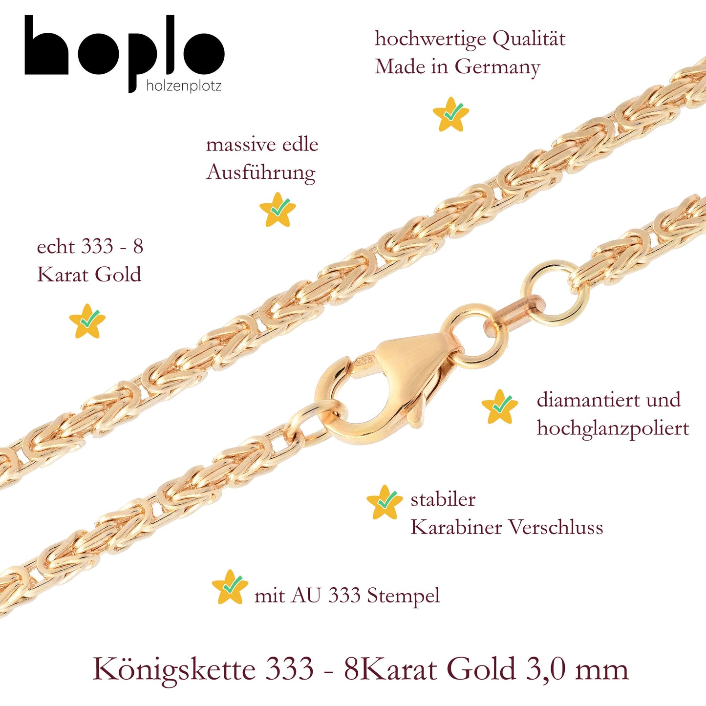 Goldkette Königskette Halskette Breite 3,0 mm massiv 333-8 Karat Gold